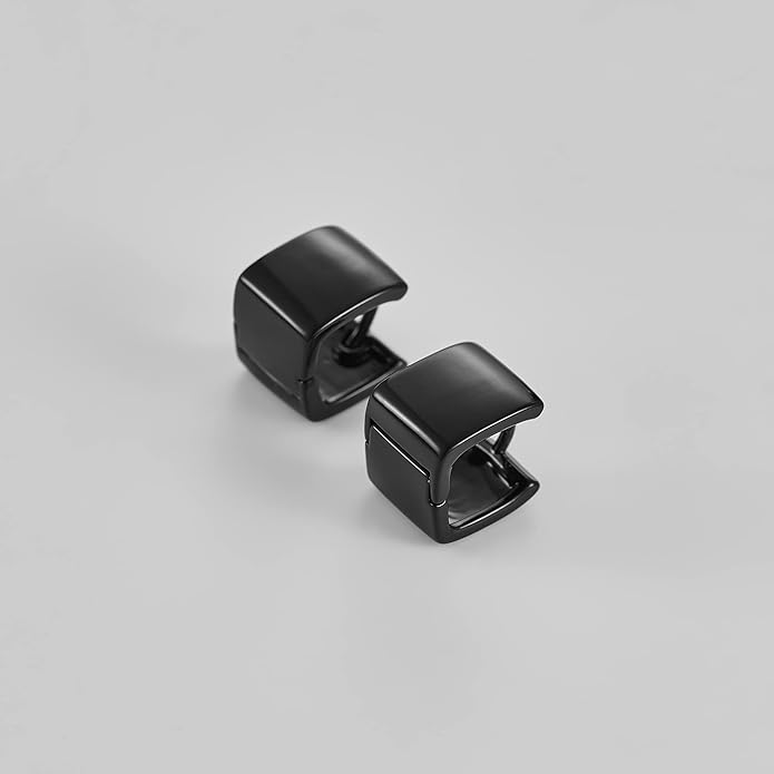 14K Gold Plated Hoop Earring Small Square Huggies Hoops For Women, Minimalist Cute Earrings for Women Girls Gift, gold silver rose gold black and CZ