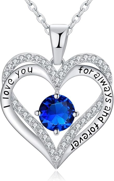 Birthstone Heart Necklace for Women Wife Girlfriend Mom Daughter Gifts S925 Silver Jewelry For Anniversary Rose Gold Gifts For Birthday Christmas Mothers Valentines Day
