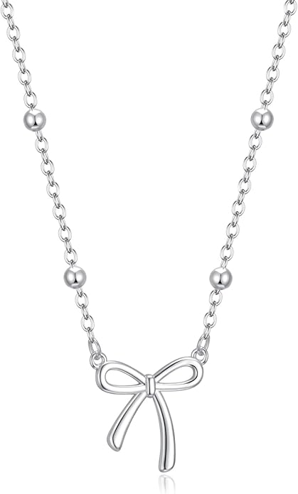 Gold Necklace for Women Dainty Bow Necklace 14K Gold Plated Cute Choker Necklace Small Bow Pendant Charm Necklaces Teen Gift Trendy Stuff Personalized Jewelry Gifts