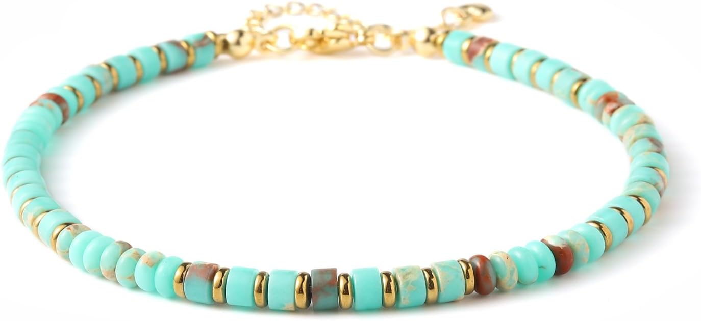 XIJIN Natural Stone Beaded Anklets for Women Handmade Beach Boho Turquoise Beads Ankle Bracelet Jewelry Gift for Her