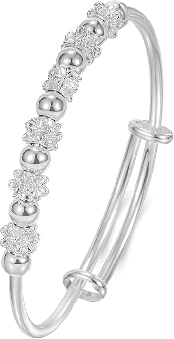 S925 Silver Bangle Bracelet for Women, Elegant Women‘s Sterling Silver Bracelet Bangle Adjustable 6.4-7.8 inches Small Size