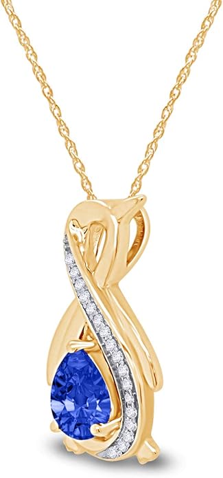 Infinity Penguin Pendant Necklace for Women, 14K Gold Over Sterling Silver with Pear & Round Cut Simulated Birthstone & White Diamond Accents, Dainty Animal Jewelry Gift with 18" Chain