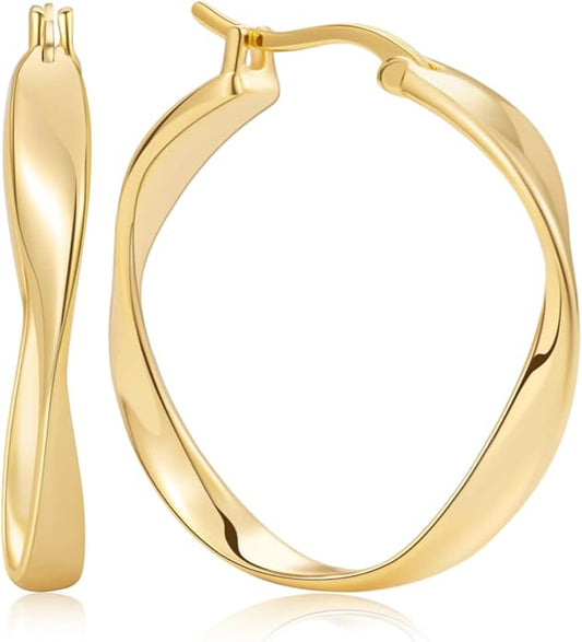 14K Gold Twisted Hoop Earrings for Women Thick Wave Gold Hoops Lightweight Hypoallergenic Elegant Jewelry 25/30MM