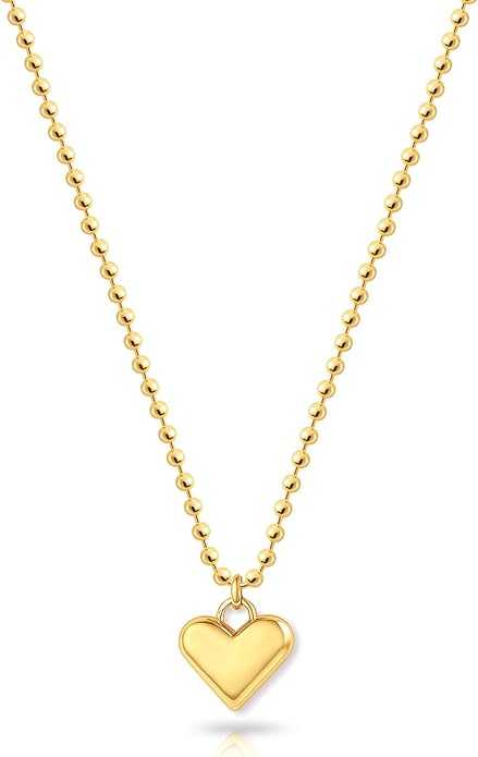 Zeffy Dainty Gold Heart Necklace for Women Trendy 14K Gold/Silver Plate Cute Heart Pendant Choker Necklaces Gold Love Heart Chain Necklace for Women Dainty Gold Jewelry Gifts for Women