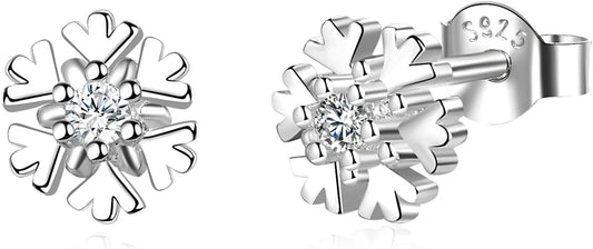 Small Snowflake Earrings Small Snowflake Necklace 925 Sterling Silver Hypoallergenic CZ Winter Party Chrismas Jewelry Gifts for Women