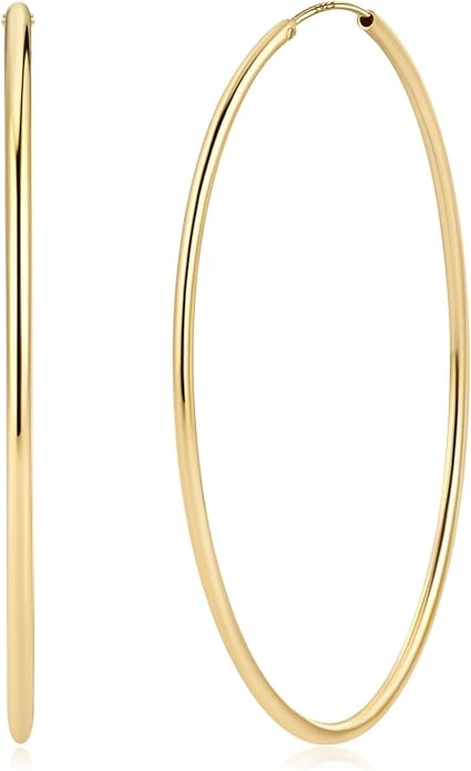 ChicSilver Hypoallergenic 925 Sterling Silver Hoop Earrings for Women, Lightweight Large Gold Plated Hoop Earrings, Endless Hoops Huggie Earrings 15/20/30/50/70MM