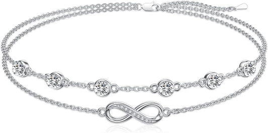 Dorunmo Anklet Bracelets For Women 925 Sterling Silver Birthstone/Infinity/Butterfly/Evil Eye/Turtle/Pineapple/Starfish/Heart Anklets Bracelets Jewelry Gifts for Women