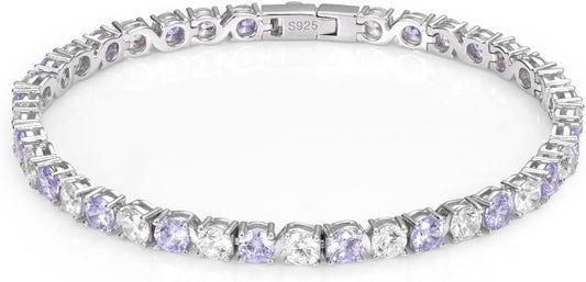 18K White Gold Plated Birthstone Tennis Bracelet for Women, Hypoallergenic 925 Sterling Silver with 5A Cubic Zirconia, Dainty Jewelry Anniversary Birthday Gifts for Her