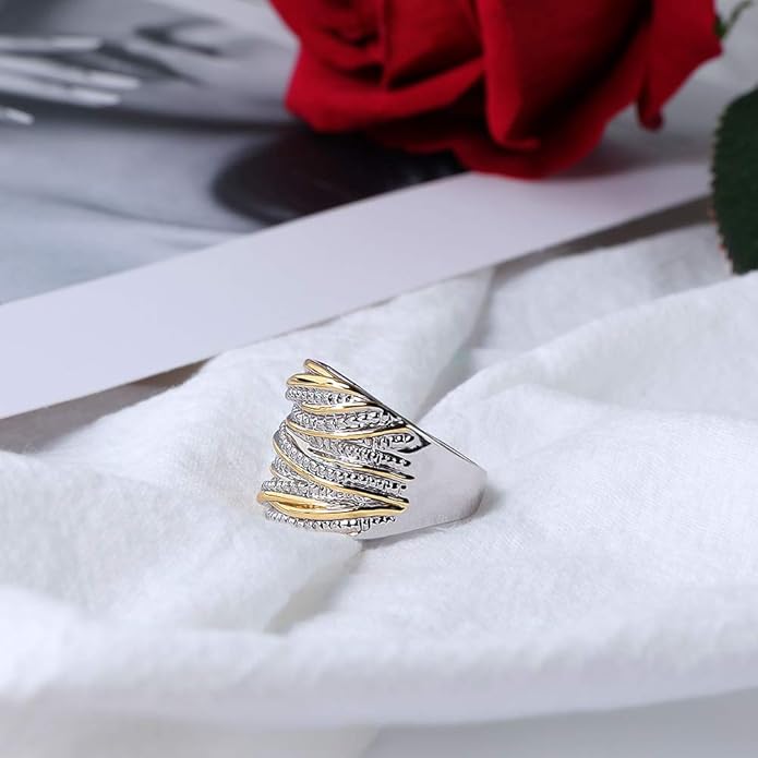 2 Tone Intertwined Crossover Statement Ring Fashion Chunky Band Rings for Women Wide Index Finger Rings Costume Jewelry