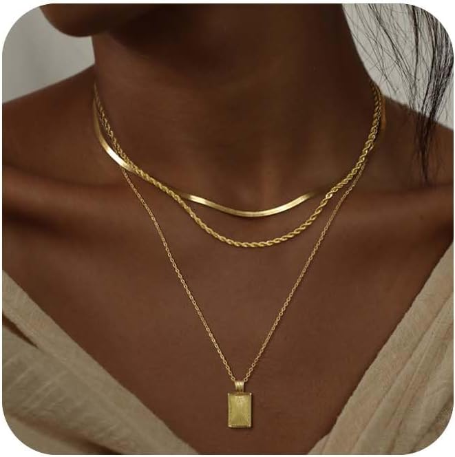 Layered Gold Silver Necklaces for Women, Stackable Stack 14K Real Gold Plated Silver Chain Necklace Diamond Circle CZ Layering Pendant Necklaces Trendy Gold Jewelry Set Gifts