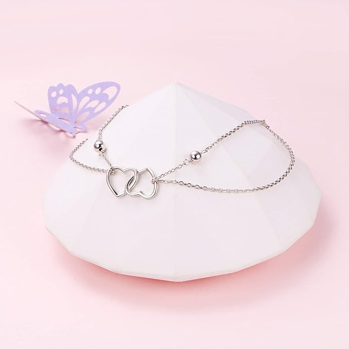 Anklet for Women S925 Sterling Silver Adjustable Foot Evil Eye Starfish Heart Bead Butterfly Celtic Knot Cross Multilayer Layered Ankle Bracelet Jewelry