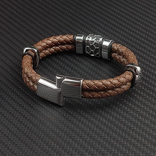 Mens Leather Bracelet Premium Leather Braided Bracelet Stainless Steel Jewelry Gift Accessories Men's Bracelet