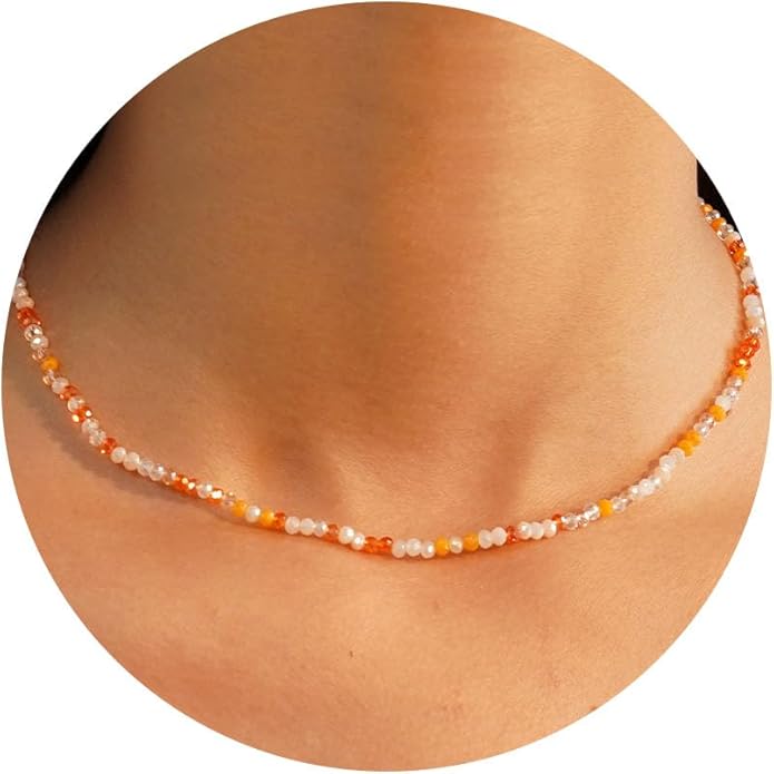 JSJOY Tiny Crystal Beaded Choker Necklaces for Women Colorful Beaded Necklace Dainty Choker Necklaces Simple Boho Jewelry Gifts for Teens Handmade Bead Necklaces Gifts