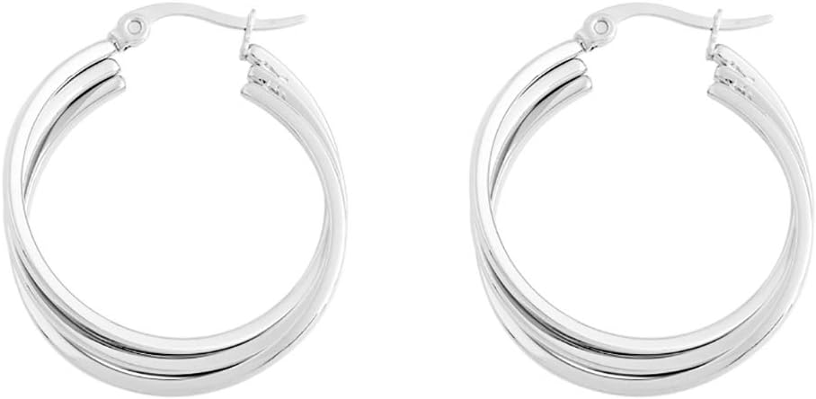 Edforce Women's Stainless Steel Overlapping Triple Hoop Earrings, (25mm-35mm)