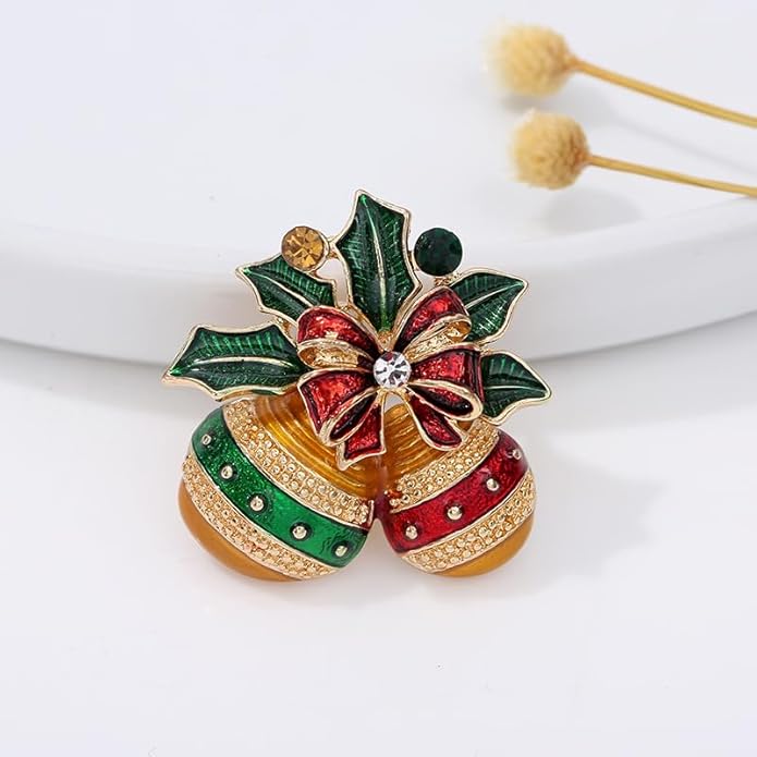 ONLYJUMP Christmas Bell Brooch Pins for Women Girls Lovely Crystal Christmass Tree Snowflake Bell Reindeer Snowman Brooches Colorful Xmas Enamel Pins Holiday Party Gift