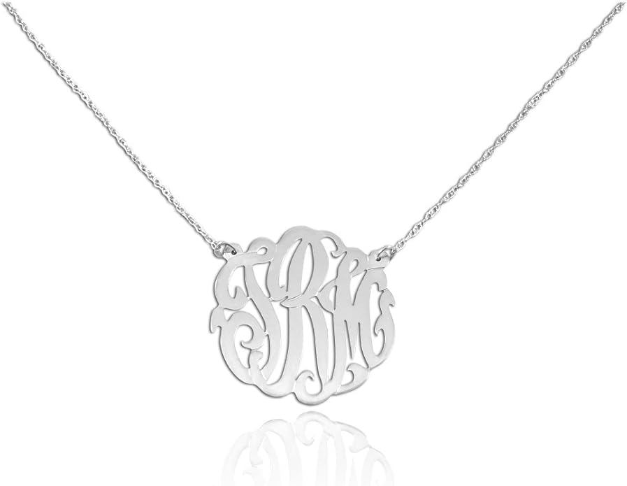Monogram necklace - .5 inch 925 Sterling silver Handcrafted Designer Personalized Monogram Necklace - Made in USA