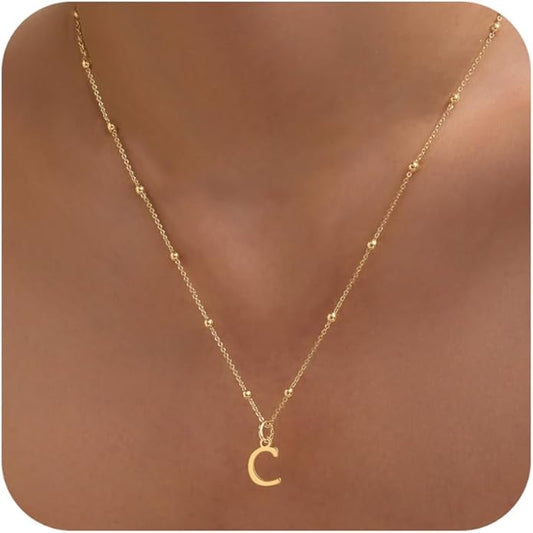 Initial Necklaces for Women Dainty Gold Letter Pendant Necklace 14k Gold Plated A-Z Name Necklaces Cute Charm Choker Necklace Fashion Accessories Non Tarnish Trendy Jewelry Gift