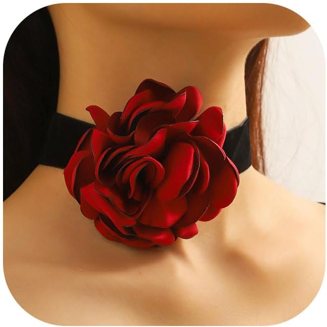 Flower Choker Necklace for Women Vintage Rose Flower Necklace Velvet Ribbon Camellia Floral Choker Necklaces Elegant Summer Necklace Jewelry for Retro Weddings 90s Costume Parties Holiday