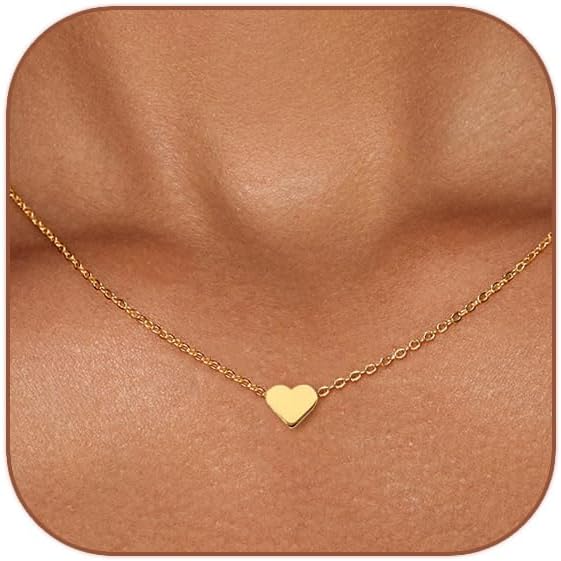 Cute Heart Necklace Dainty 18k Gold Plated Tiny Heart Pendant Choker Necklaces Small Gold Love Open Heart Chain Necklace for Women Simple Gold Necklace for Women Trendy Jewelry