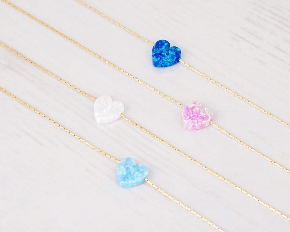 Blue Opal Heart on 14K Gold Filled Choker Necklace - Designer Handmade Thin Collar for Women - Length: 13.5 inch + 3 inch Extender (gold filled, blue)