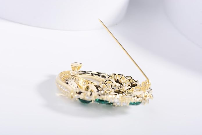 14K Gold Phoenix Tail Feather Brooch, Sparkling Moissanite Enamel Brooch - Beautiful Brooch Jewelry Gift