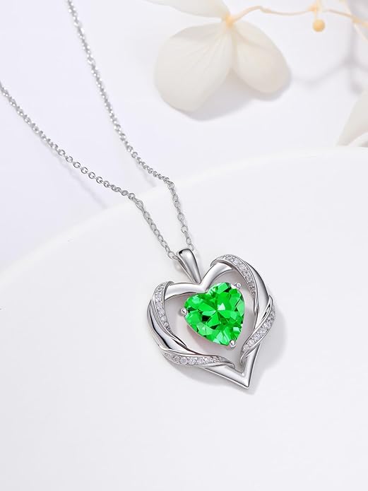 WINNICACA Birthday Gift for Mom Heart Necklace for Women 925 Sterling Silver Birthstone Necklace Jewelry Gift for Women Wife Her Girlfriend Sister