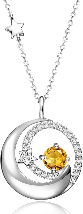 FANCIME Birthstone Necklaces 925 Sterling Silver Moon and Star Pendant Fine Jewelry Birthday Christmas Gifts for Mom Wife Her Daughter, Adjustable Chain 16+2"