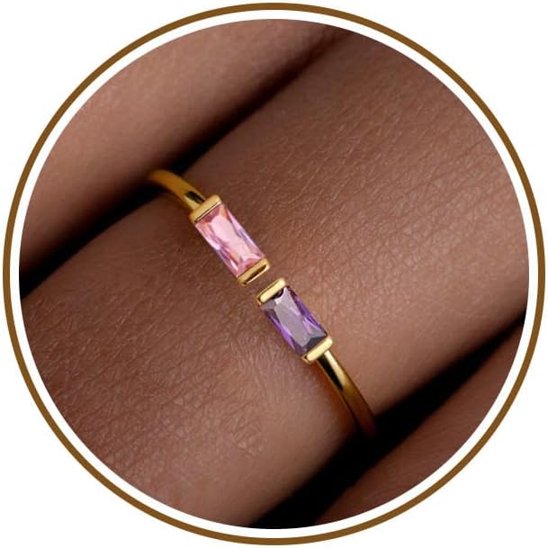 JSJOY Birthstone Rings for Women Dainty Emerald Blue Ring Birthday Gifts for Mom Her Gemstones CZ Ring for Teens Gold Rings That Don't Tarnish Adjustable Ring Jewelry Gifts