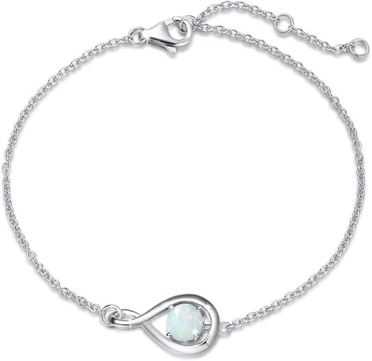 FANCIME Love Bracelet 925 Sterling Silver Infinity Birthstone Bracelets for Women Fine Jewelry Birthday Christmas Gifts for Her Mom Wife, Chain Length 6.7"+1.2" Extend