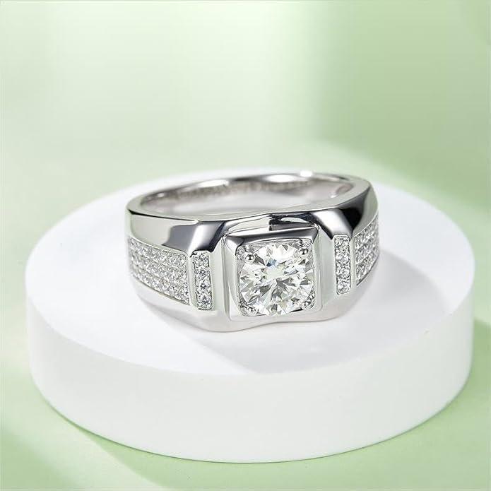 Brillique 14K Gold Luxurious 1 Carat Men's Diamond Ring for Men,VVS1 D-color Mens Wedding Bands,Father's Day Gifts for Him