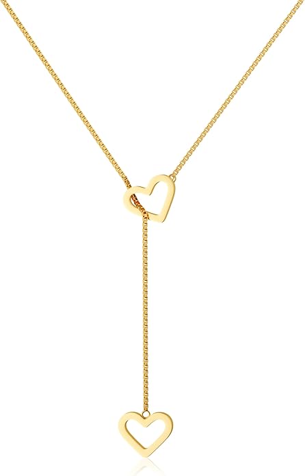 Tewiky Cute Heart Necklace Tiny 14k Gold Heart Pendant Choker Necklaces Small Gold Love Open Heart Chain Necklace for Women Dainty Gold Necklace Gifts for Her