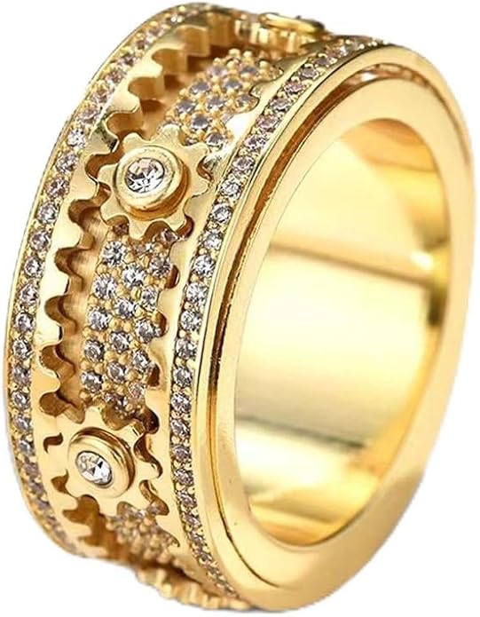 BEIBEINOYA Men's Spinner Ring for Anxiety - 14K Gold Plated Rotating Gear Ring with Moissanite, Kinetic Mechanical Jewelry, Stress Relief Fidget Ring for Men, Unique Gifts for Him