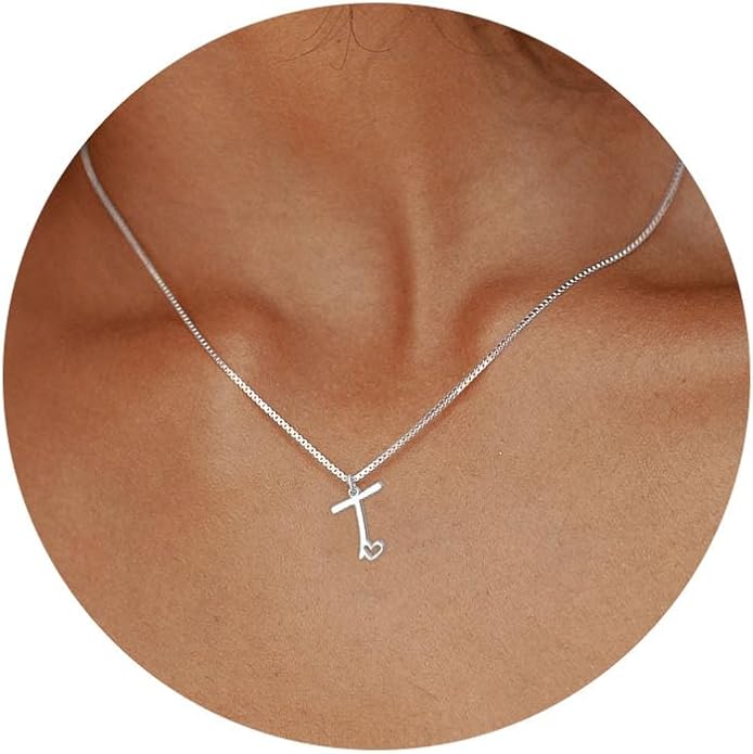 Initial Necklaces for Women Trendy, Dainty Silver Letter Necklace Cute Pendant Choker Name Necklace Personalized Costume Monogram Silver Jewelry Necklace for Women Valentines Gifts