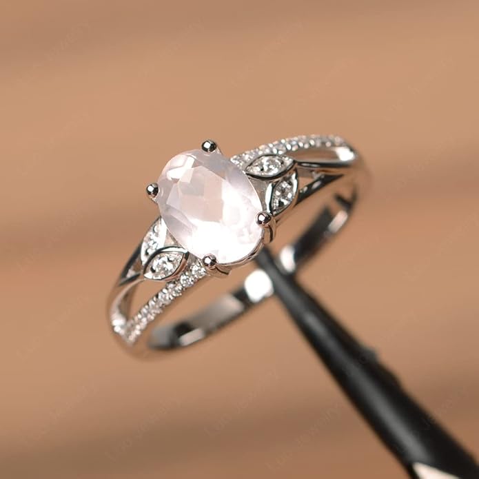 925 Sterling Silver Oval Shaped 8X6 MM Gemstone Ring Leaf Engagement Ring for Women Jewelry
