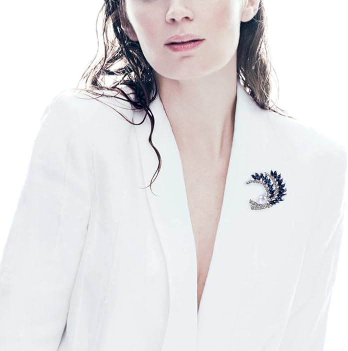 Blue Crystal Brooch Pins Fancy Vintage Style Rhinestone Flower Brooches Jewelry Gift for Women, girls, ladies