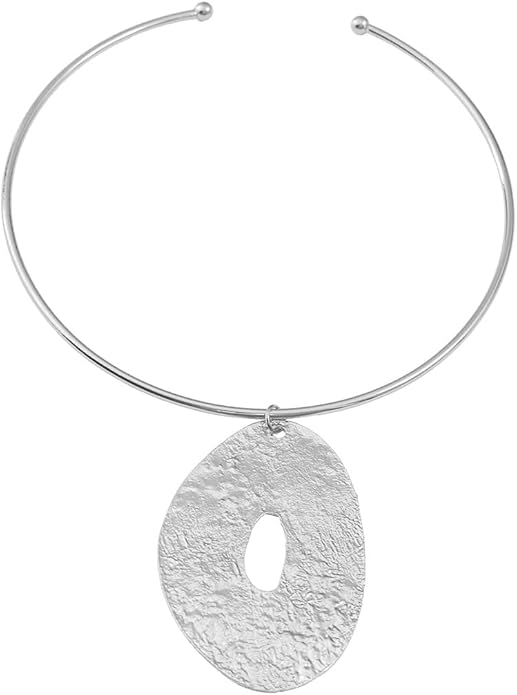 African Jewelry Gold Plated/Silver Choker Necklace for Women Men Unisex,Metal Circle Collar Necklace Irregular Pendant Necklace Statement Costume Ethnic Tribal Accessories