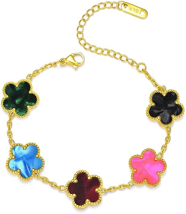 18K Gold-Plated Four Leaf Clover Bracelet for Women,Adjustable lucky Bracelet Set Jewelry Gift-Hypoallergenic Charm for Birthdays, Wellness & Daily Wear