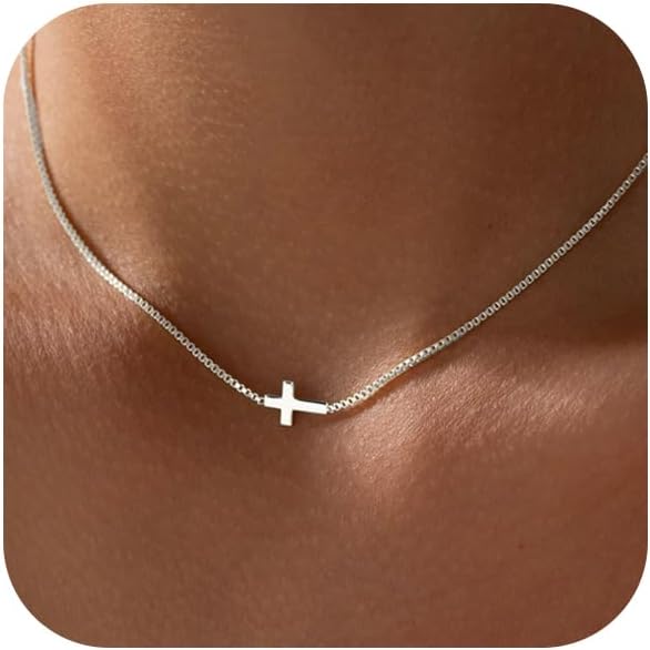 Cross Necklace for Women 14K Gold Silver Plated Dainty Small Cross Pendant Choker Simple Trendy Cute Cross Charm Chain Necklace Easter Basket Stuffers Baptism Religious Faith Jewelry Gift