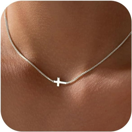 Cross Necklace for Women 14K Gold Silver Plated Dainty Small Cross Pendant Choker Simple Trendy Cute Cross Charm Chain Necklace Easter Basket Stuffers Baptism Religious Faith Jewelry Gift