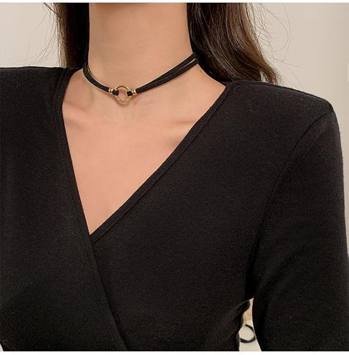 Sora Tuki Black Choker Necklace for Women 1cm-3cm Wide Velvet Leather Lace Chocker Tattoo Collar 90s Goth Jewelry