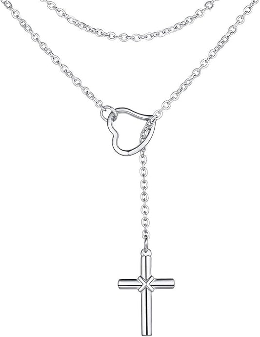 FOCALOOK Lariat Y-Necklaces | Long Necklaces for Women | Long Black Necklaces | Gold Necklaces for Women | Drop Heart Necklaces for Women | Front Adjustable Long Chain Necklace