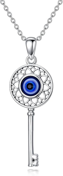 Evil Eye Necklace 925 Sterling Silver Nazar Eye Pendant Necklace Protection Amulet Jewelry Gifts for Women Men
