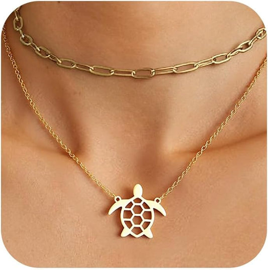 Sunflower Jewellery Layered Gold Dragon Pendant Necklace with Chain Link Choker, Gothic Fantasy Style, Double Chain Design