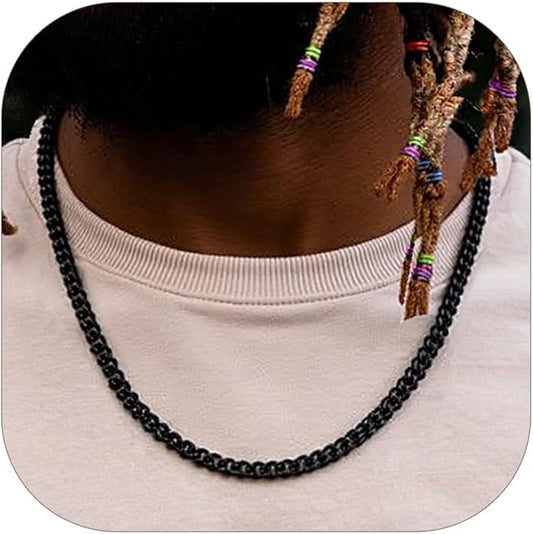 ChainsHouse Miami Cuban Link Chain Necklace for Men, 4.8mm/6mm/10mm/14mm Width, 14K Gold Plated/Stainless Steel/Black Mens Chunky Hip Hop Necklace Curb Chains, 14"-30" Length, Come Gift Box