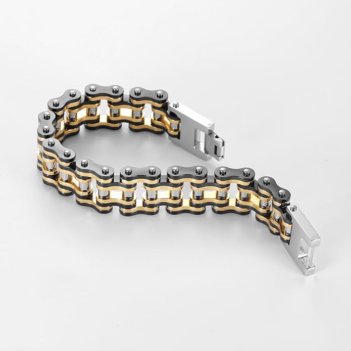 heavy-duty and sturdy men's motorcycle chain, bicycle chain, stainless steel men's bracelet, vacuum plated 14K gold electroplated black in the furnace