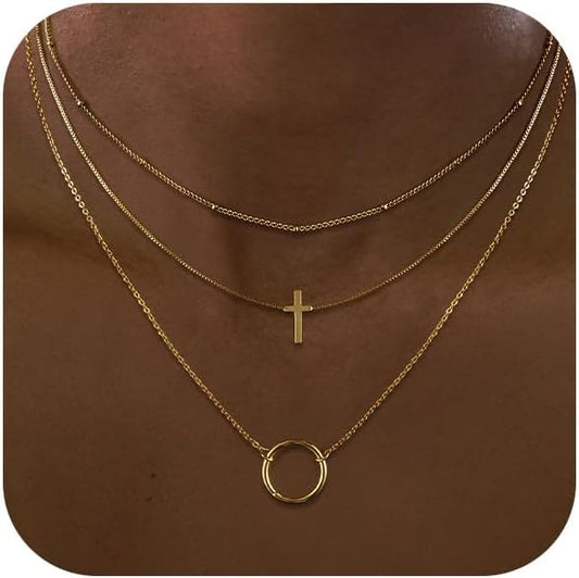 VIROMY Gold Cross Necklace for Women - Dainty Diamond Cross Pendant Necklaces Non Tarnish Waterproof Necklace Simple Choker Minimalist Jewelry
