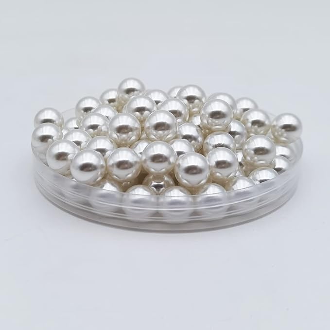 INSPIRELLE 340pcs White Undrilled ABS Art Faux Pearls for Vase Fillers, 12mm No Hole Makeup Beads to Hold Brush Eyeliner, Imitation Round Pearl Beads for Table Scatter Home Wedding Decoration