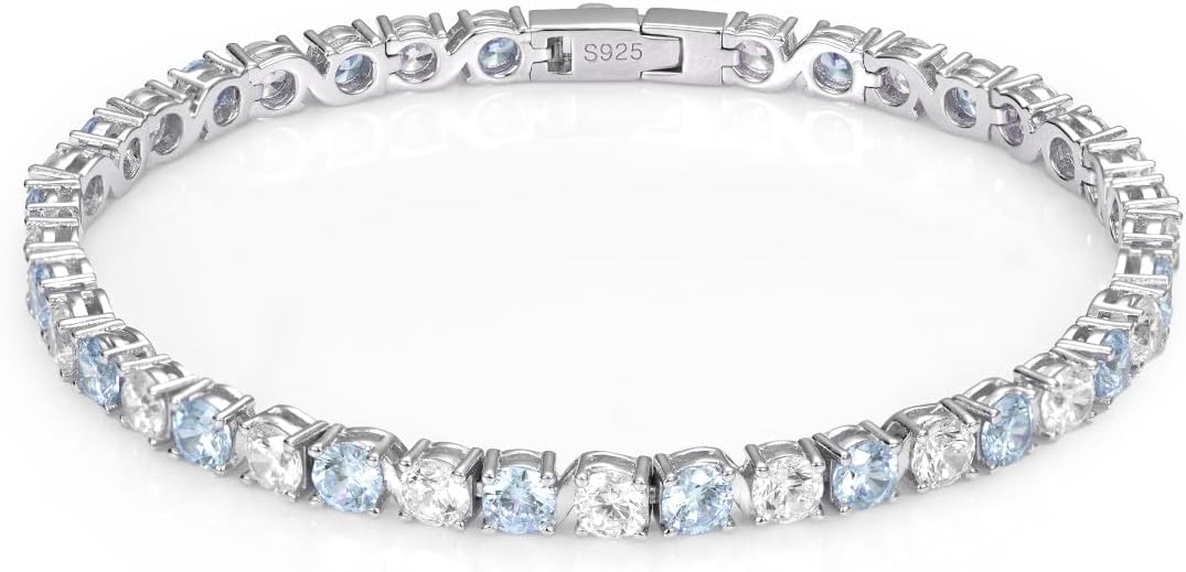 18K White Gold Plated Birthstone Tennis Bracelet for Women, Hypoallergenic 925 Sterling Silver with 5A Cubic Zirconia, Dainty Jewelry Anniversary Birthday Gifts for Her