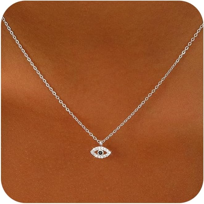 Evil Eye Necklace for Women,Dainty 14K Gold/Sterling Silver Plated Evil Eye Pendant Necklace Tiny Boho CZ Diamond Necklace Cute Trendy Lucky Protection Jewelry Gift for Women