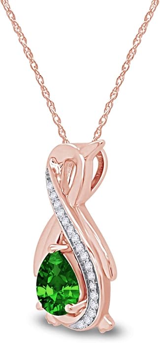 Infinity Penguin Pendant Necklace for Women, 14K Gold Over Sterling Silver with Pear & Round Cut Simulated Birthstone & White Diamond Accents, Dainty Animal Jewelry Gift with 18" Chain